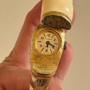  Pilgrim Hidden Dial Watch Women 23mm Gold Tone 17 Jewels Bracelet